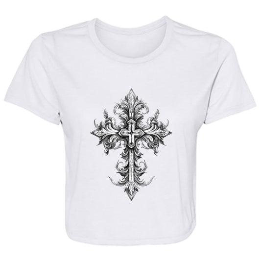 Flowy Cropped Tee Ornate Cross