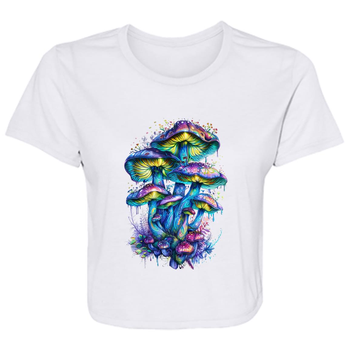 Flowy Cropped Tee Colorful Mushroom Cluster