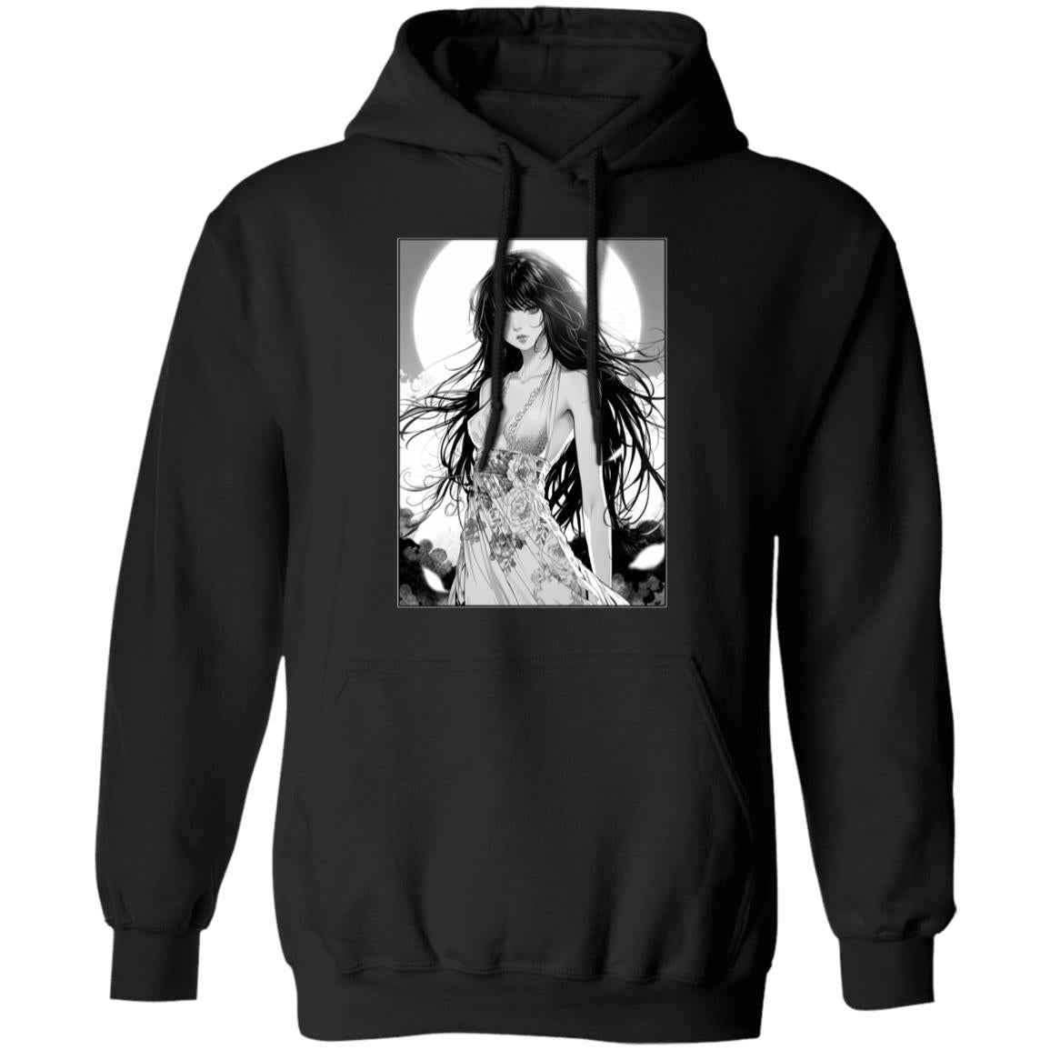 Pullover Hoodie Anime Woman In Floral Dress