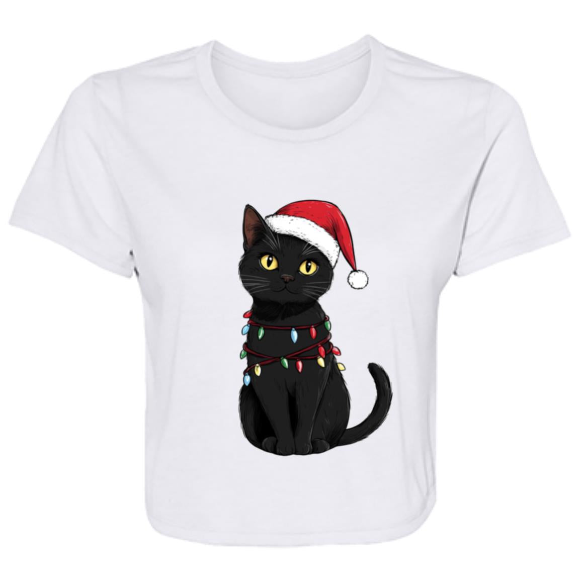 Flowy Cropped Tee Festive Cat