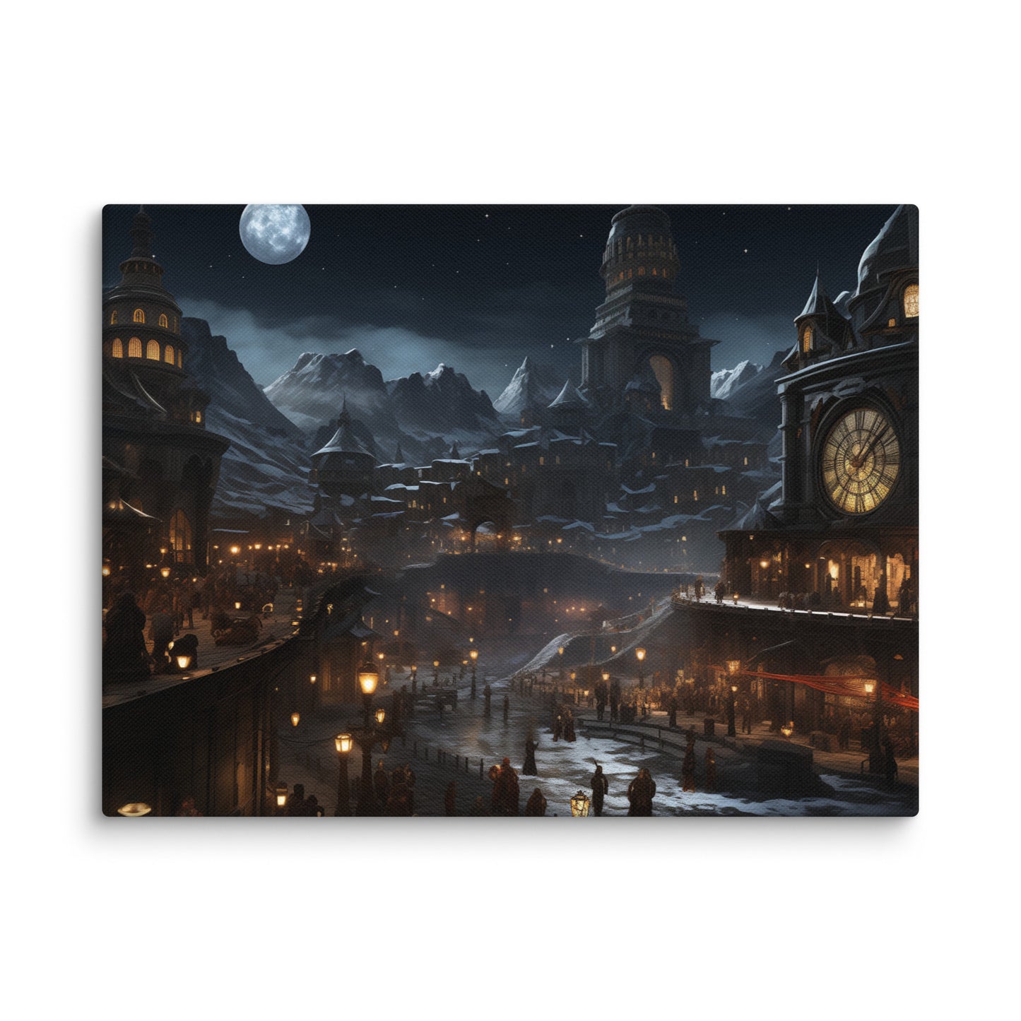 Canvas Moonlight Snowy Town
