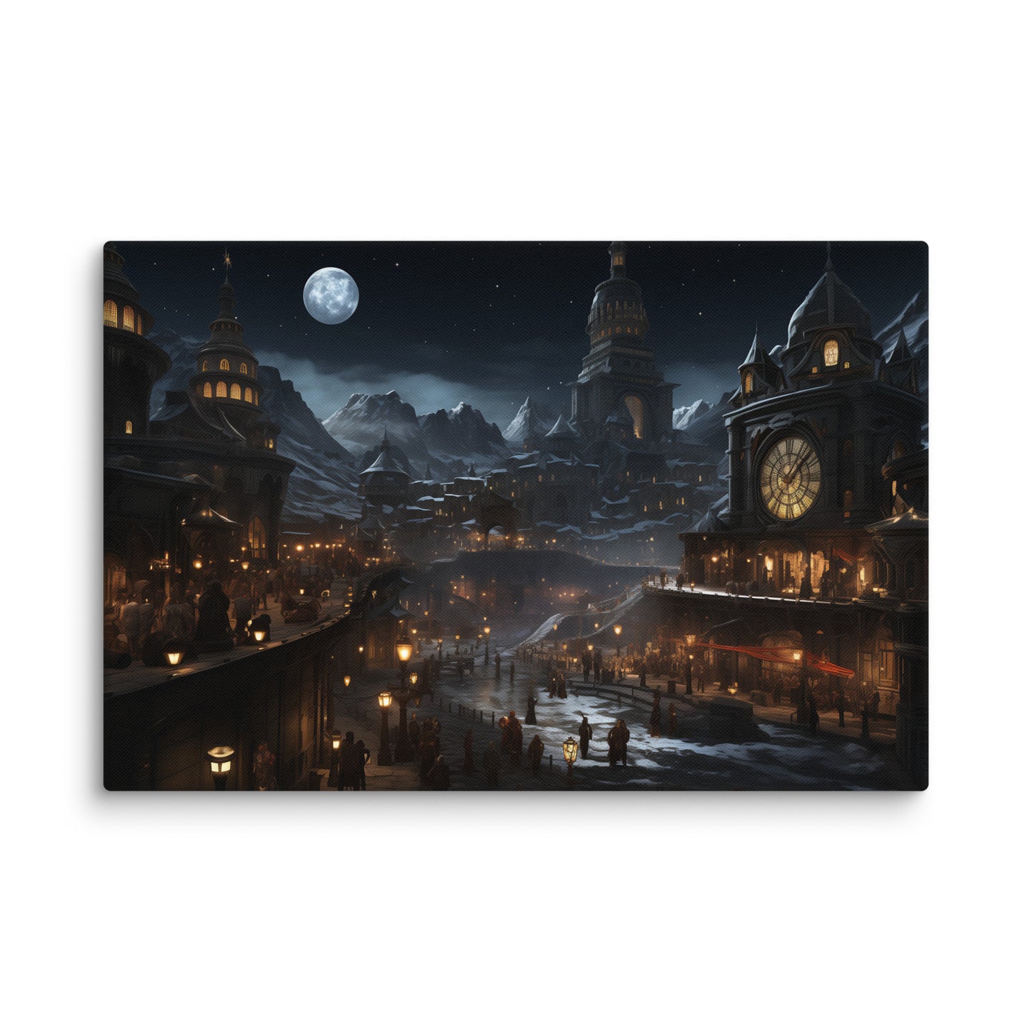 Canvas Moonlight Snowy Town