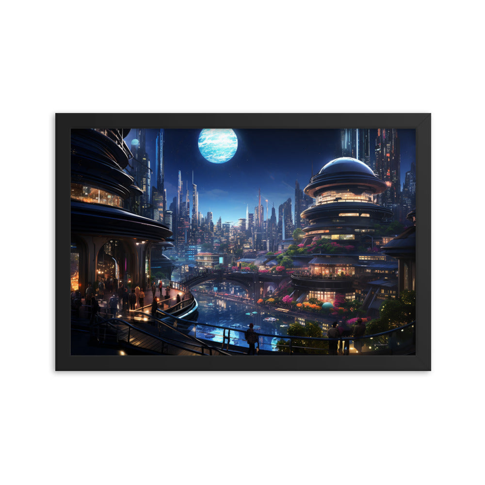 Framed Poster Futuristic City Night