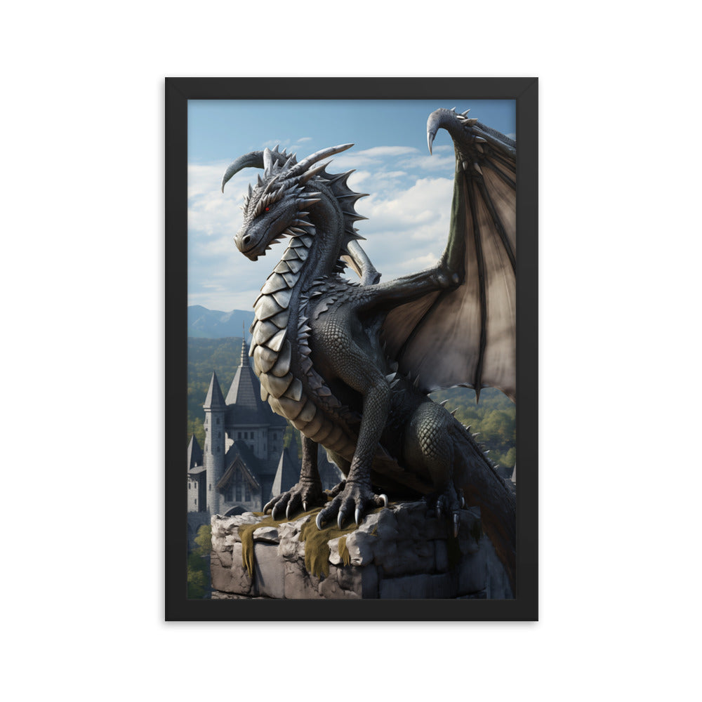Framed Poster Dragon Perched On Castle