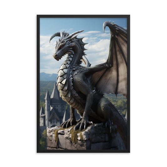 Framed Poster Dragon Perched On Castle