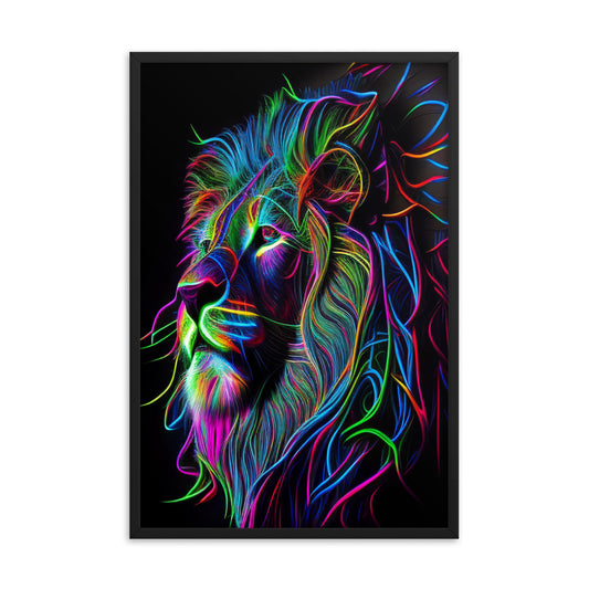 Framed Poster Neon Abstract Lion