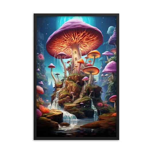 Framed Poster Fantasy Mushroom Island House
