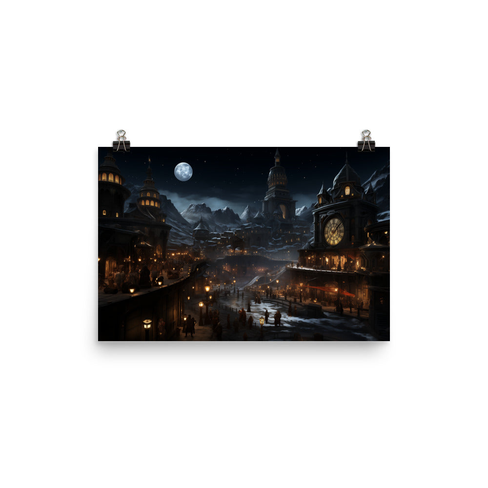 Poster Moonlight Snowy Town