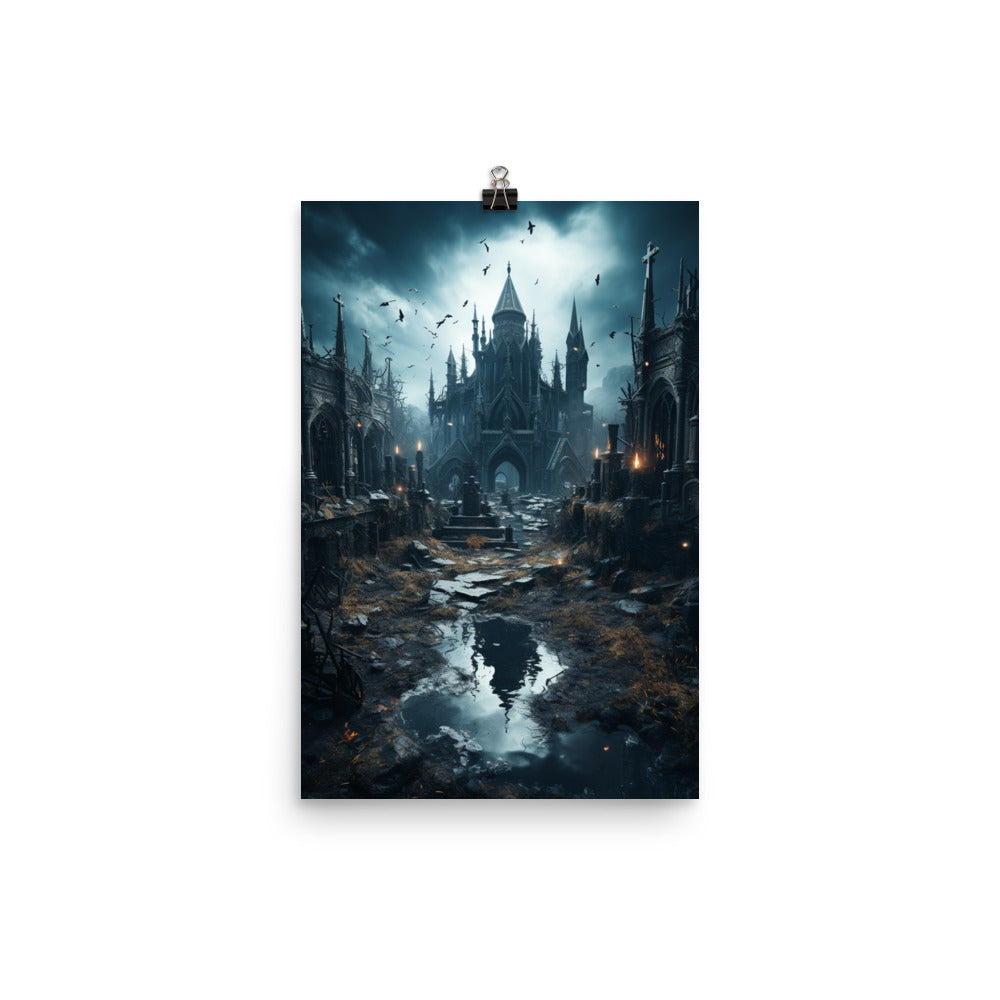 Poster Rainy Gothic Castle Courtyard