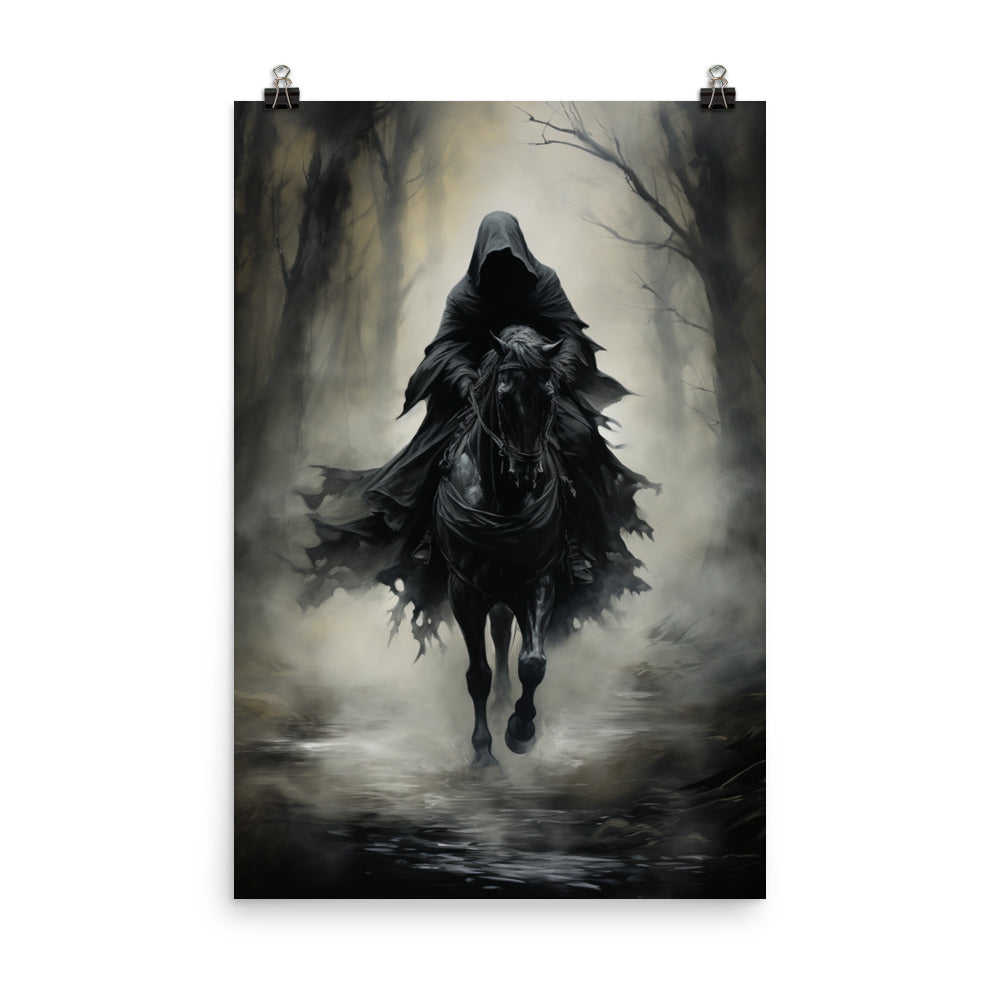 Poster Hooded Horseman In Misty Forest