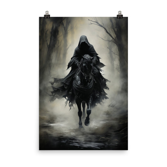 Poster Hooded Horseman In Misty Forest