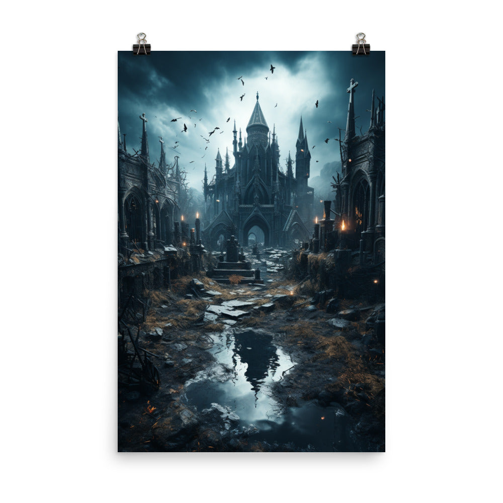 Poster Rainy Gothic Castle Courtyard