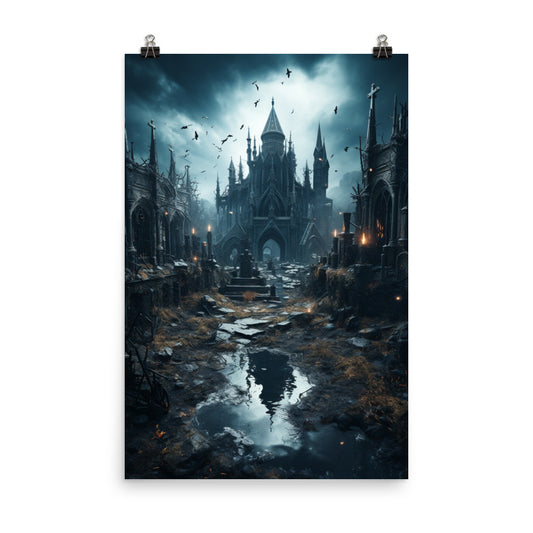 Poster Rainy Gothic Castle Courtyard
